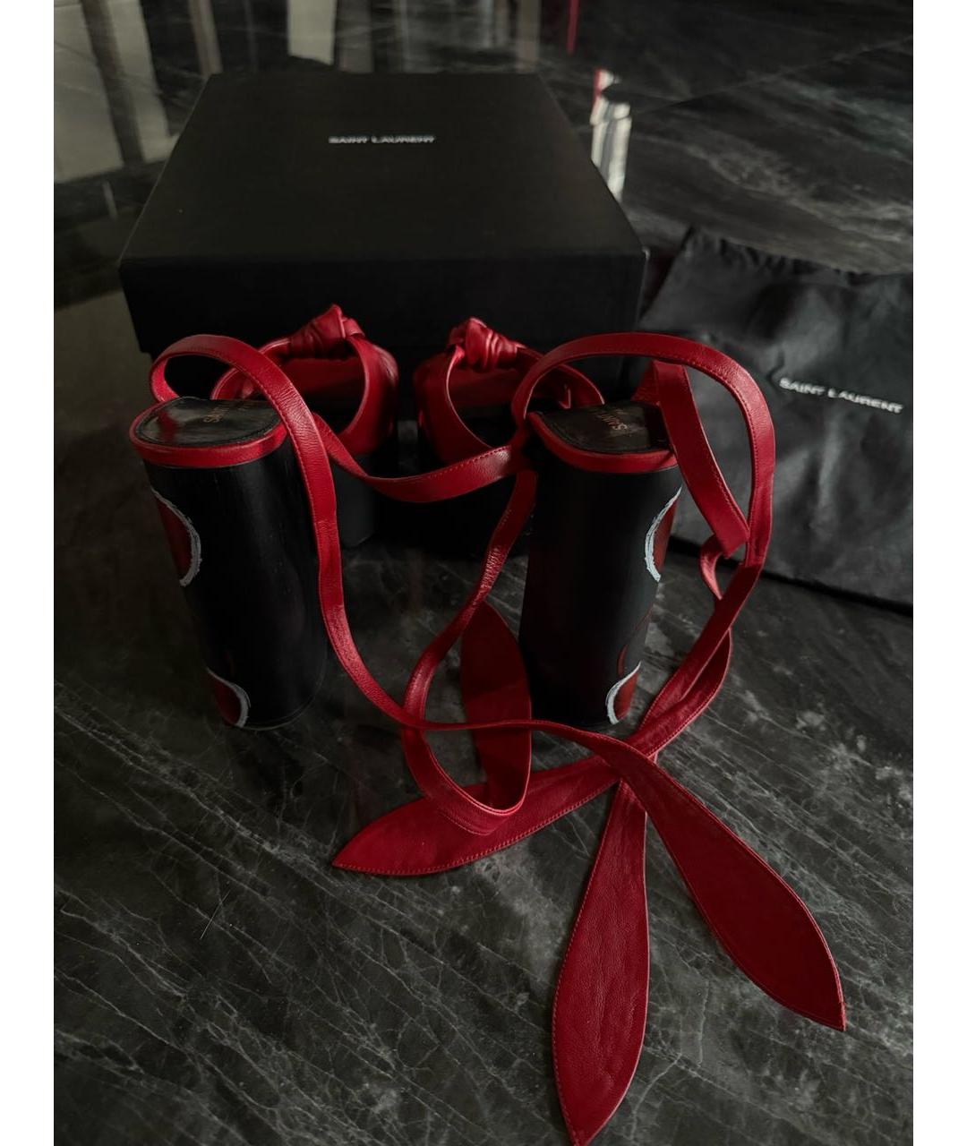 SAINT LAURENT Красные кожаные босоножки, фото 6