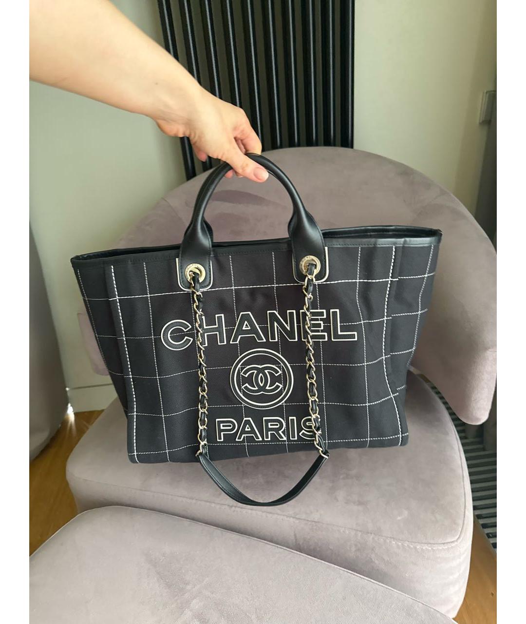 CHANEL Черная тканевая сумка тоут, фото 9