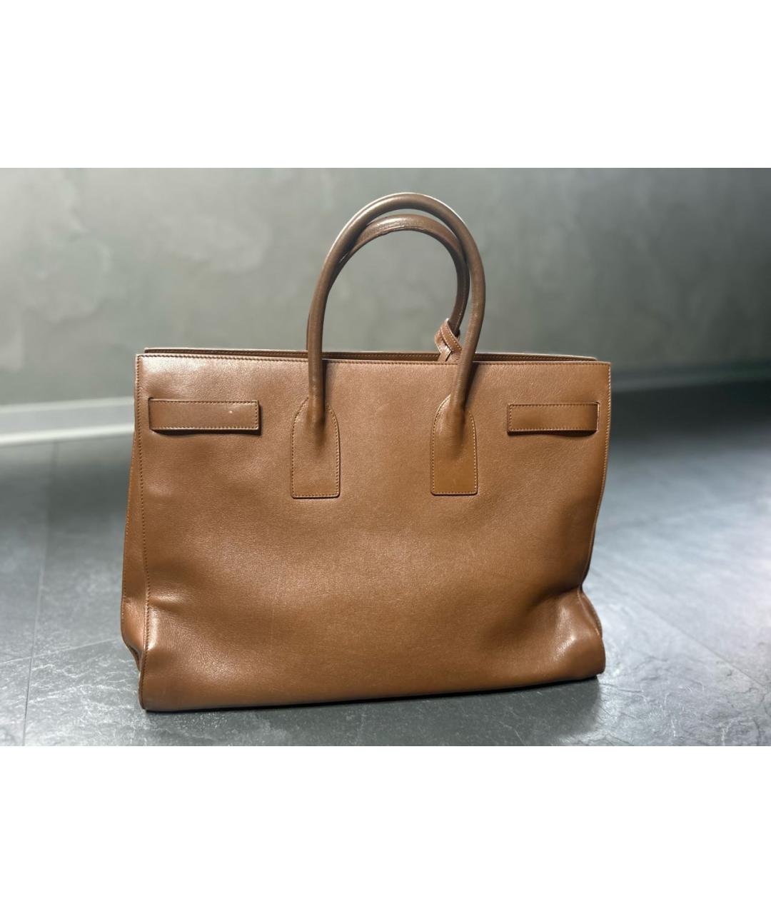 SAINT LAURENT Коричневая кожаная сумка с короткими ручками, фото 3