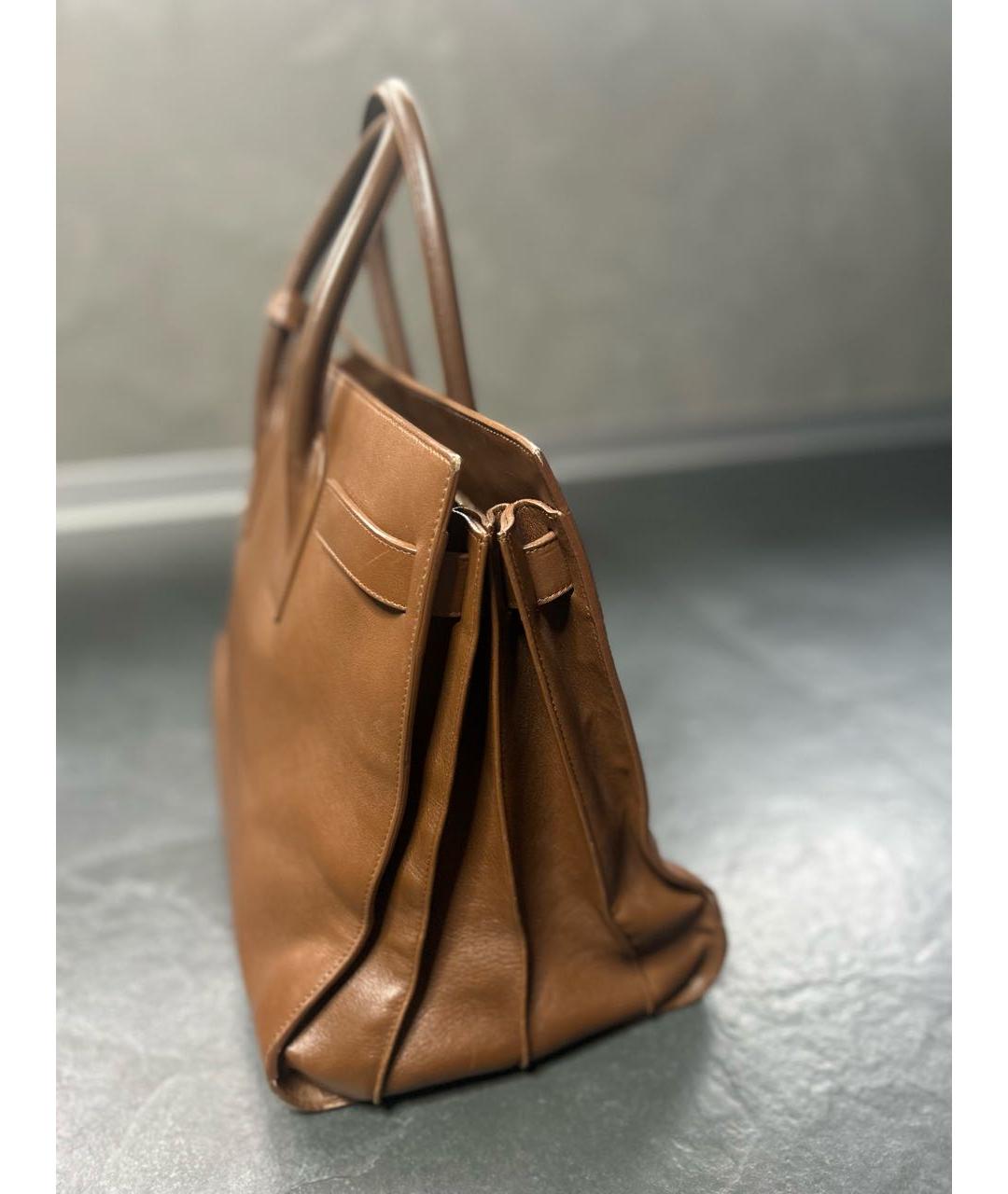 SAINT LAURENT Коричневая кожаная сумка с короткими ручками, фото 2