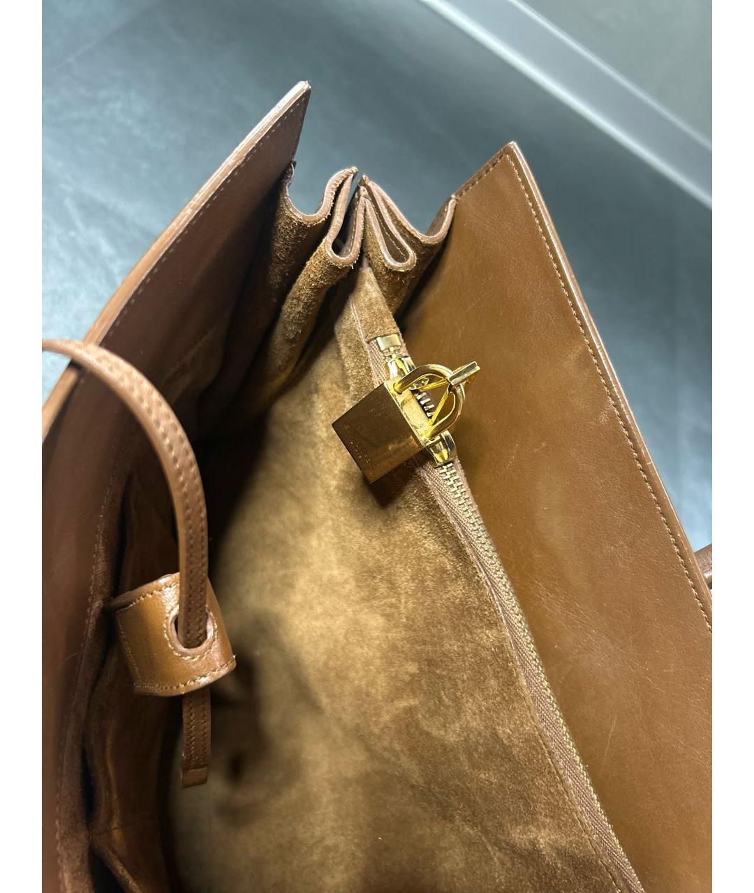 SAINT LAURENT Коричневая кожаная сумка с короткими ручками, фото 4