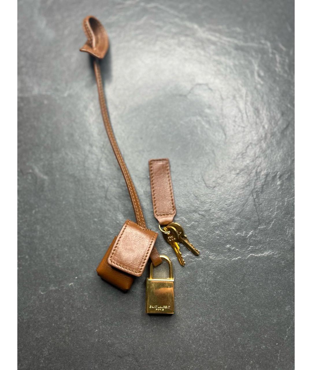 SAINT LAURENT Коричневая кожаная сумка с короткими ручками, фото 7