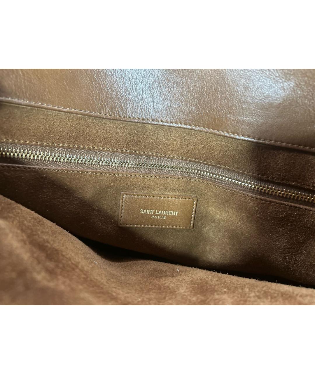 SAINT LAURENT Коричневая кожаная сумка с короткими ручками, фото 6