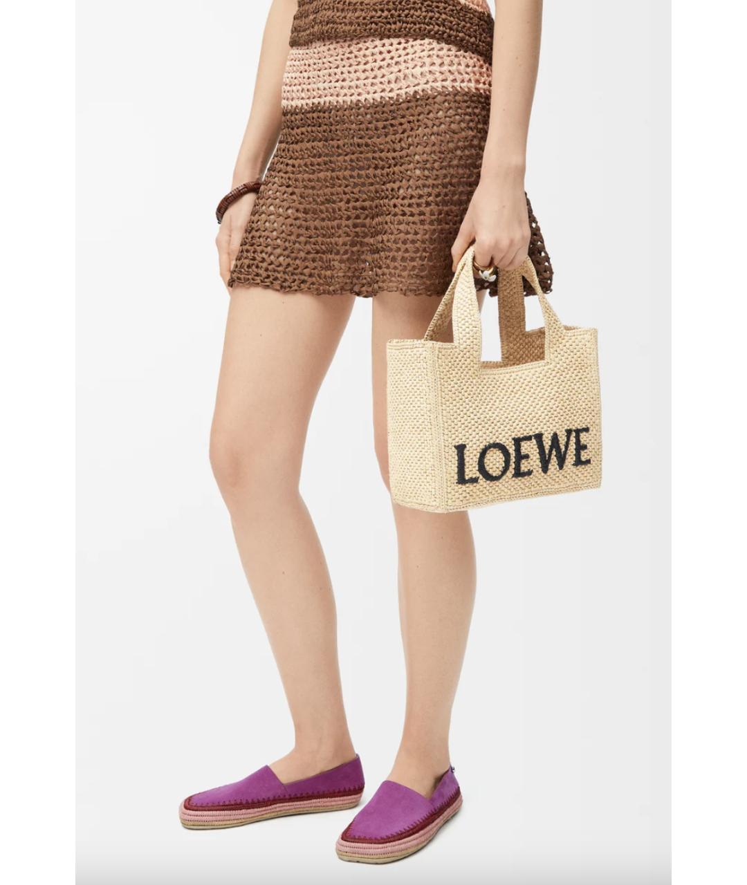 LOEWE Бежевая пелетеная сумка с короткими ручками, фото 4