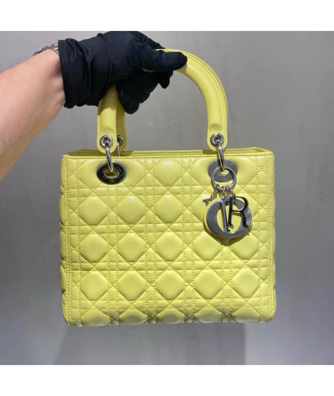 CHRISTIAN DIOR Желтая кожаная сумка с короткими ручками, фото 9