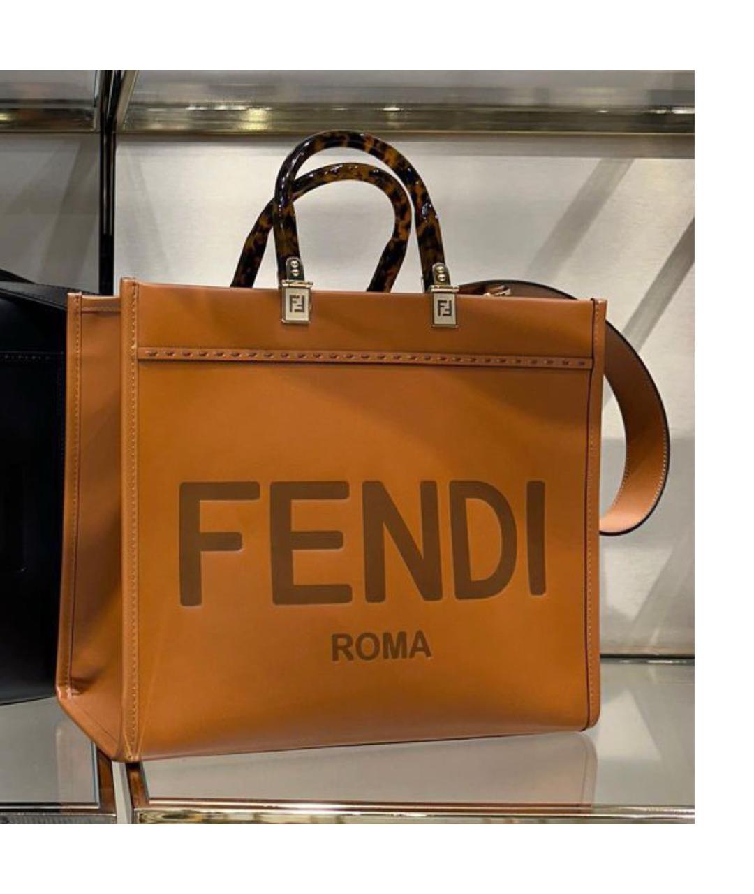 FENDI Коричневая кожаная сумка тоут, фото 3
