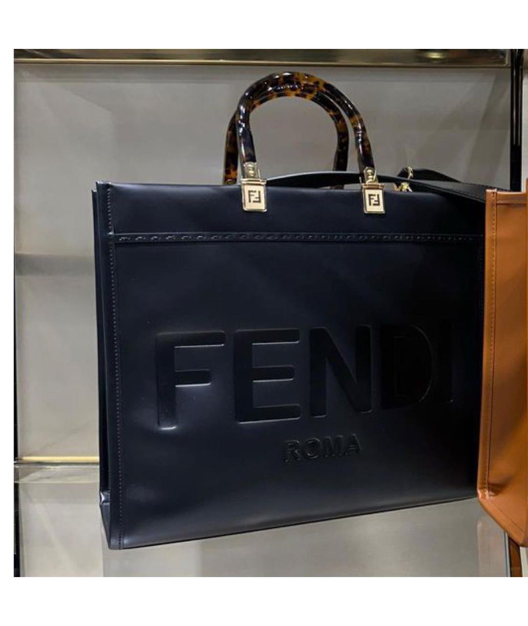 FENDI Черная кожаная сумка тоут, фото 2