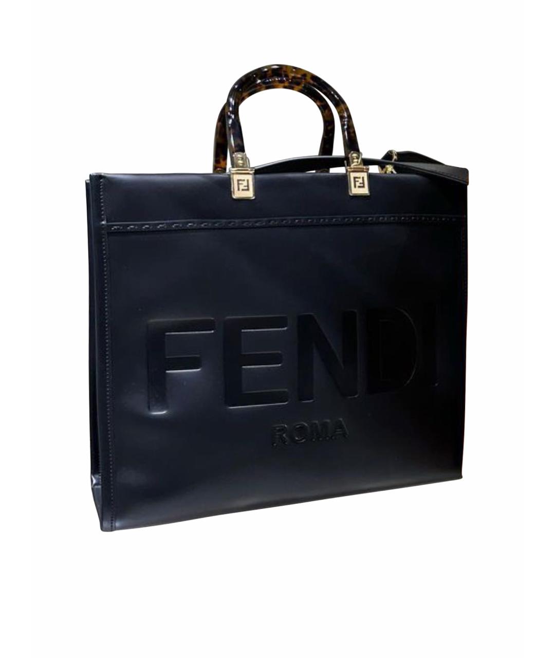 FENDI Черная кожаная сумка тоут, фото 1