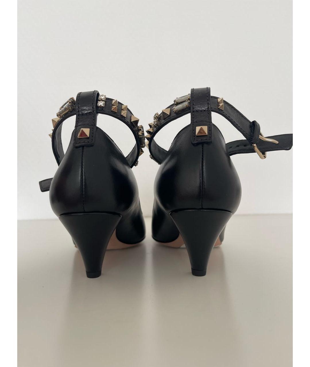 VALENTINO Черные кожаные лодочки на низком каблуке, фото 4