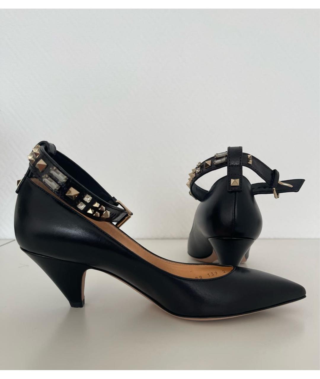 VALENTINO Черные кожаные лодочки на низком каблуке, фото 5