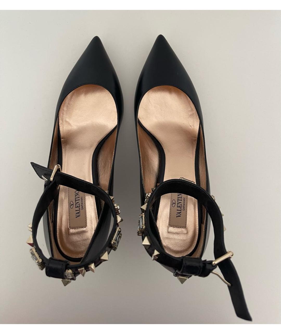VALENTINO Черные кожаные лодочки на низком каблуке, фото 3