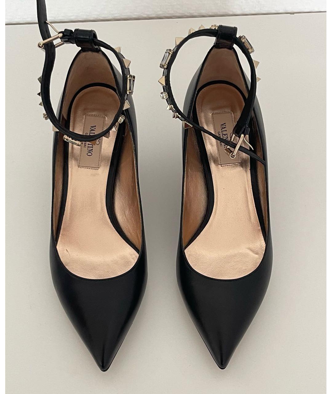 VALENTINO Черные кожаные лодочки на низком каблуке, фото 2