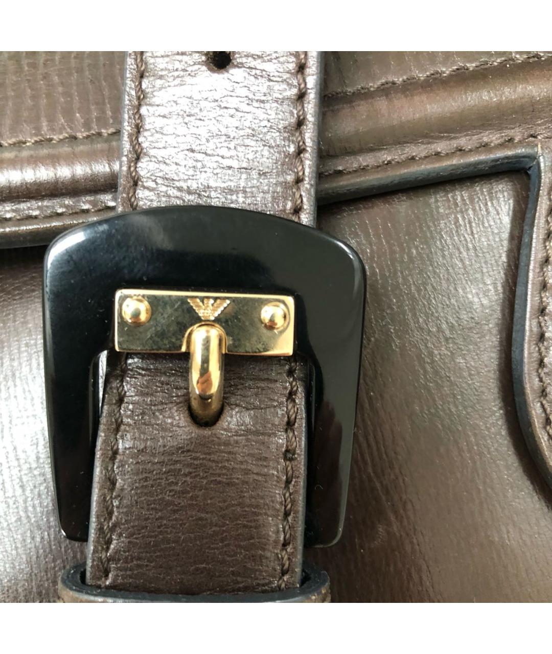 ARMANI EXCHANGE Коричневая кожаная сумка с короткими ручками, фото 4