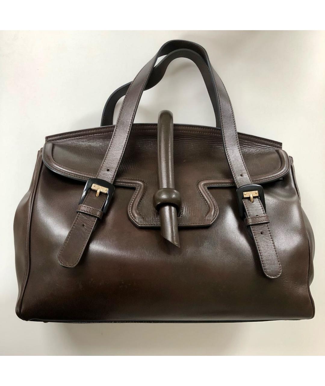 ARMANI EXCHANGE Коричневая кожаная сумка с короткими ручками, фото 5