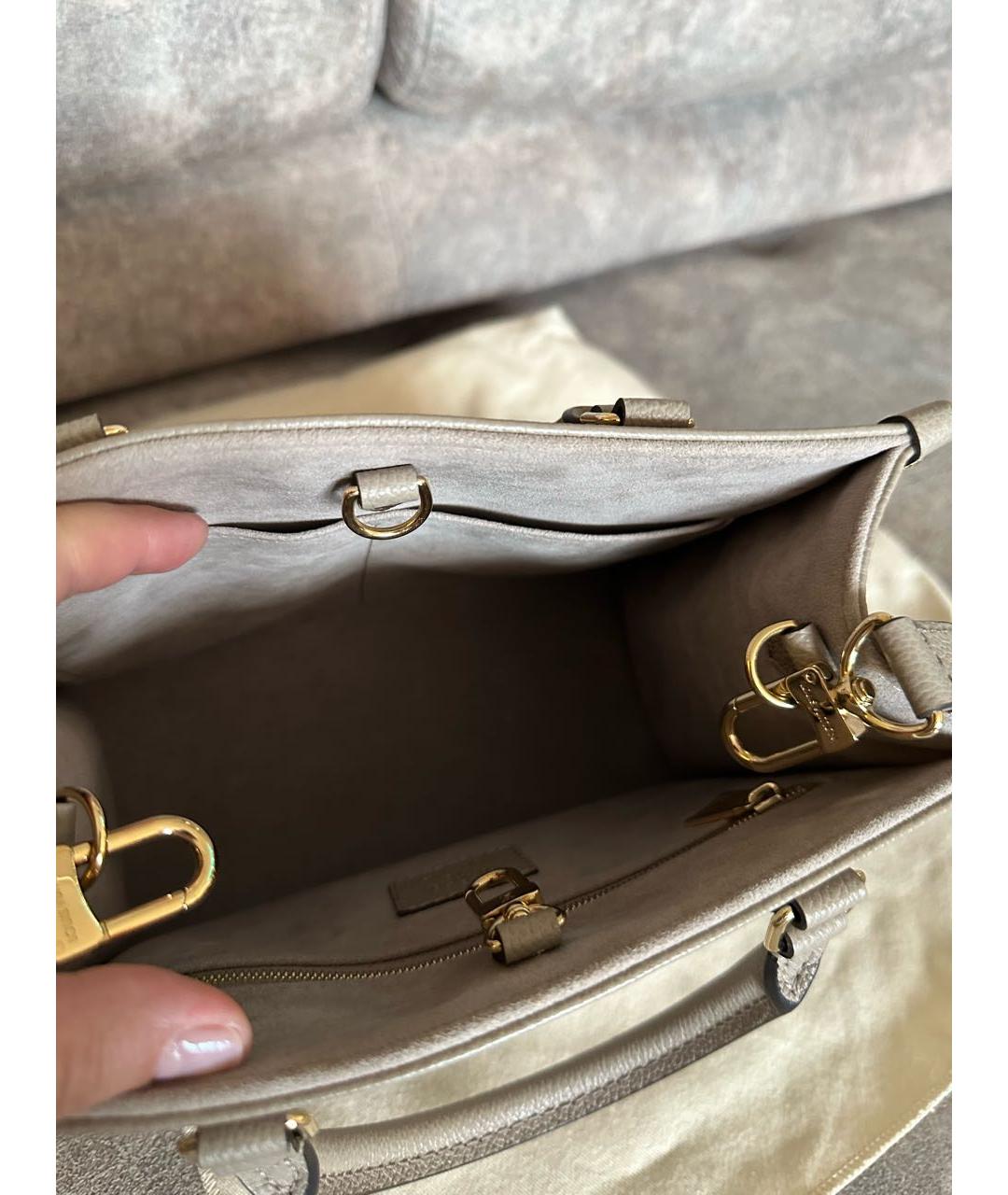 LOUIS VUITTON Бежевая кожаная сумка тоут, фото 4