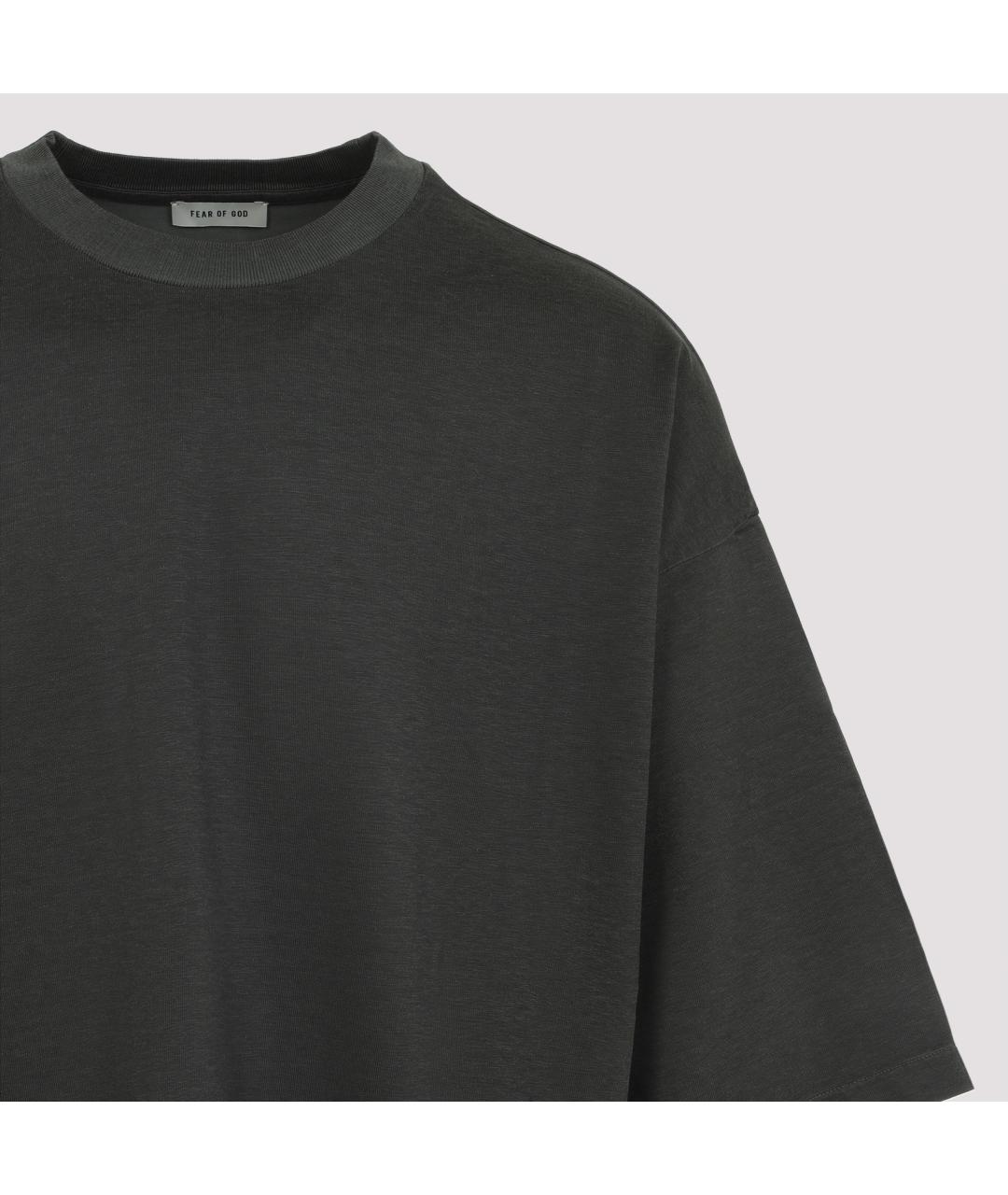 FEAR OF GOD Антрацитовая хлопковая футболка, фото 3
