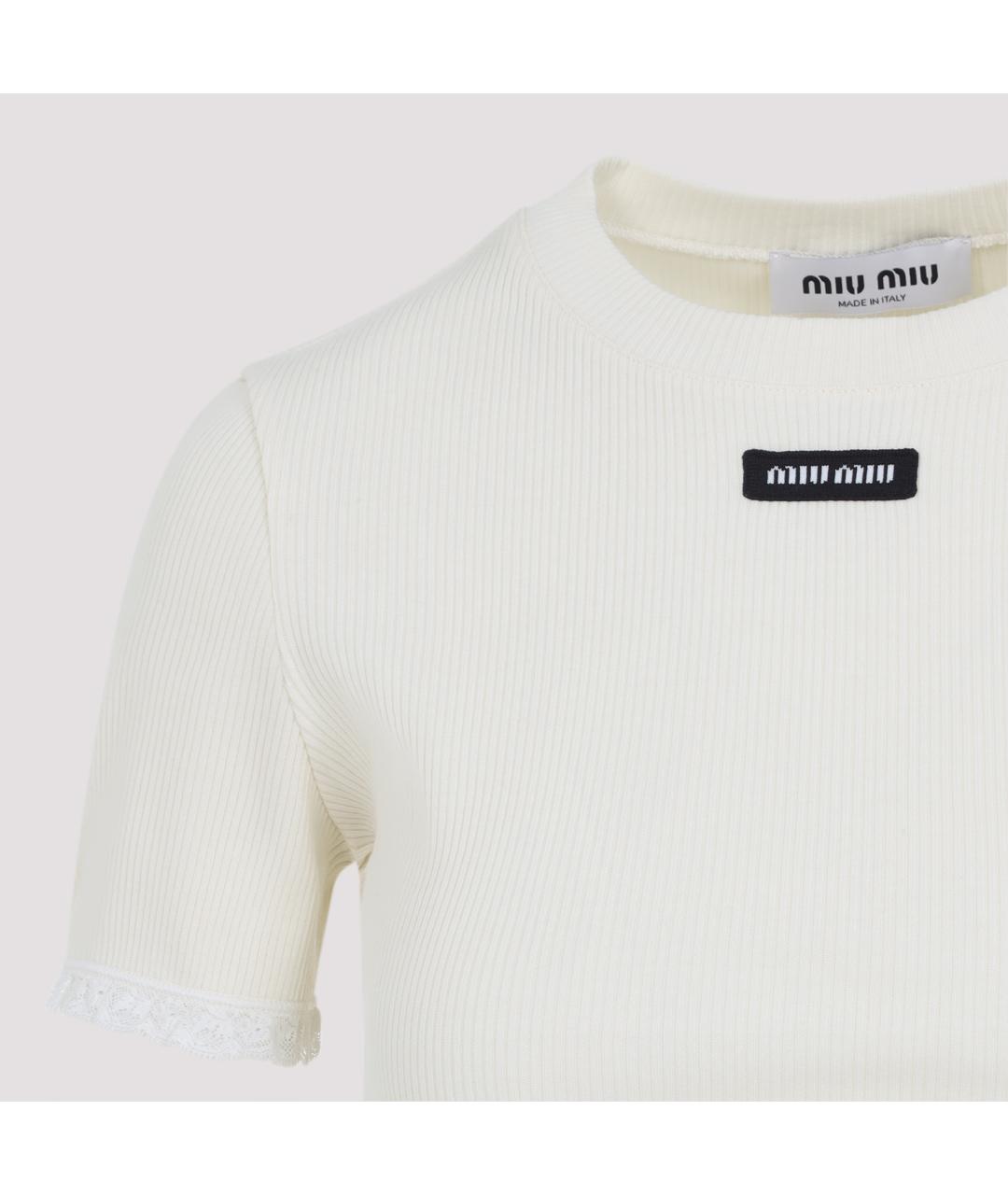 MIU MIU Бежевая хлопковая футболка, фото 4
