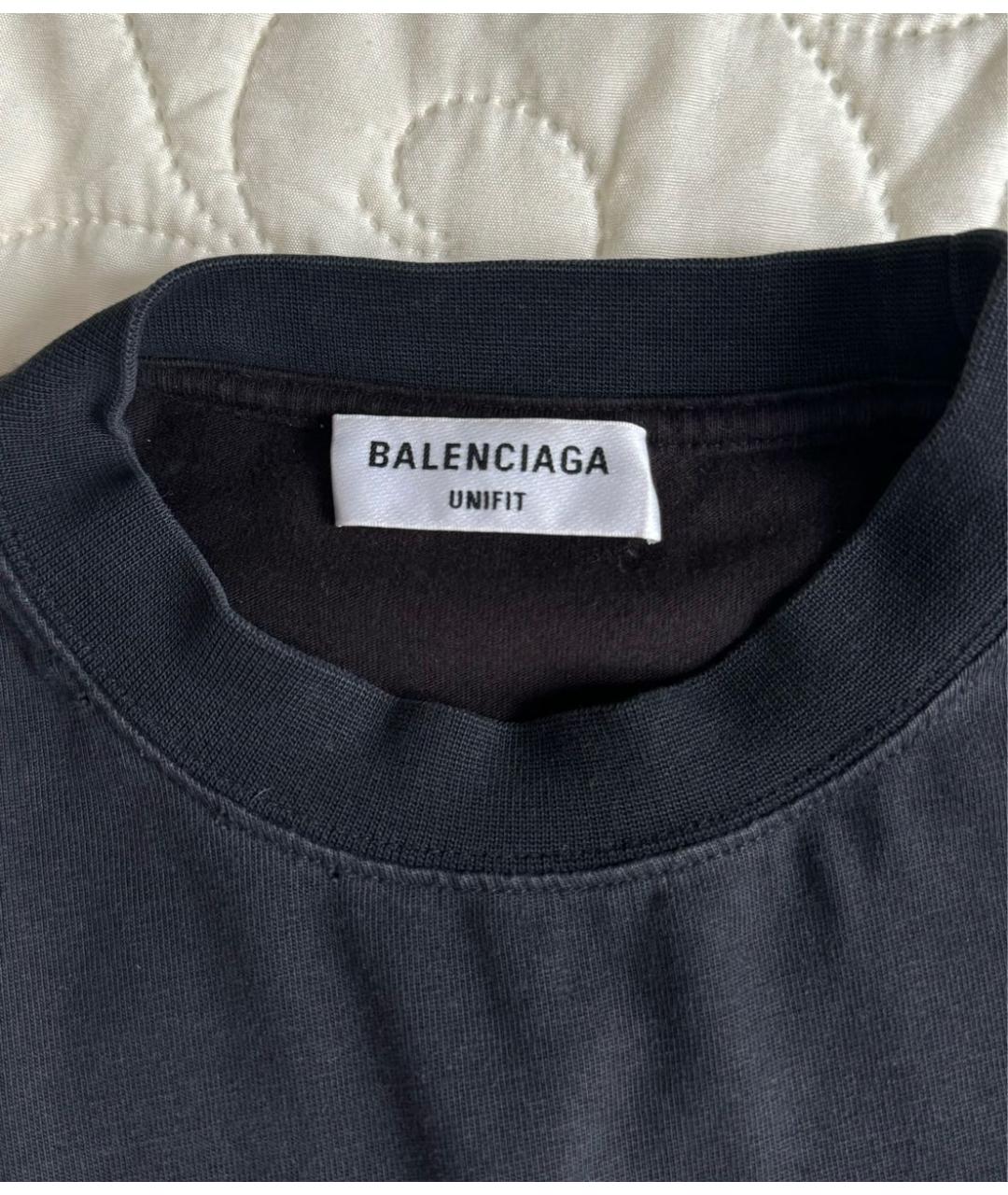 BALENCIAGA Антрацитовая полиэстеровая футболка, фото 4