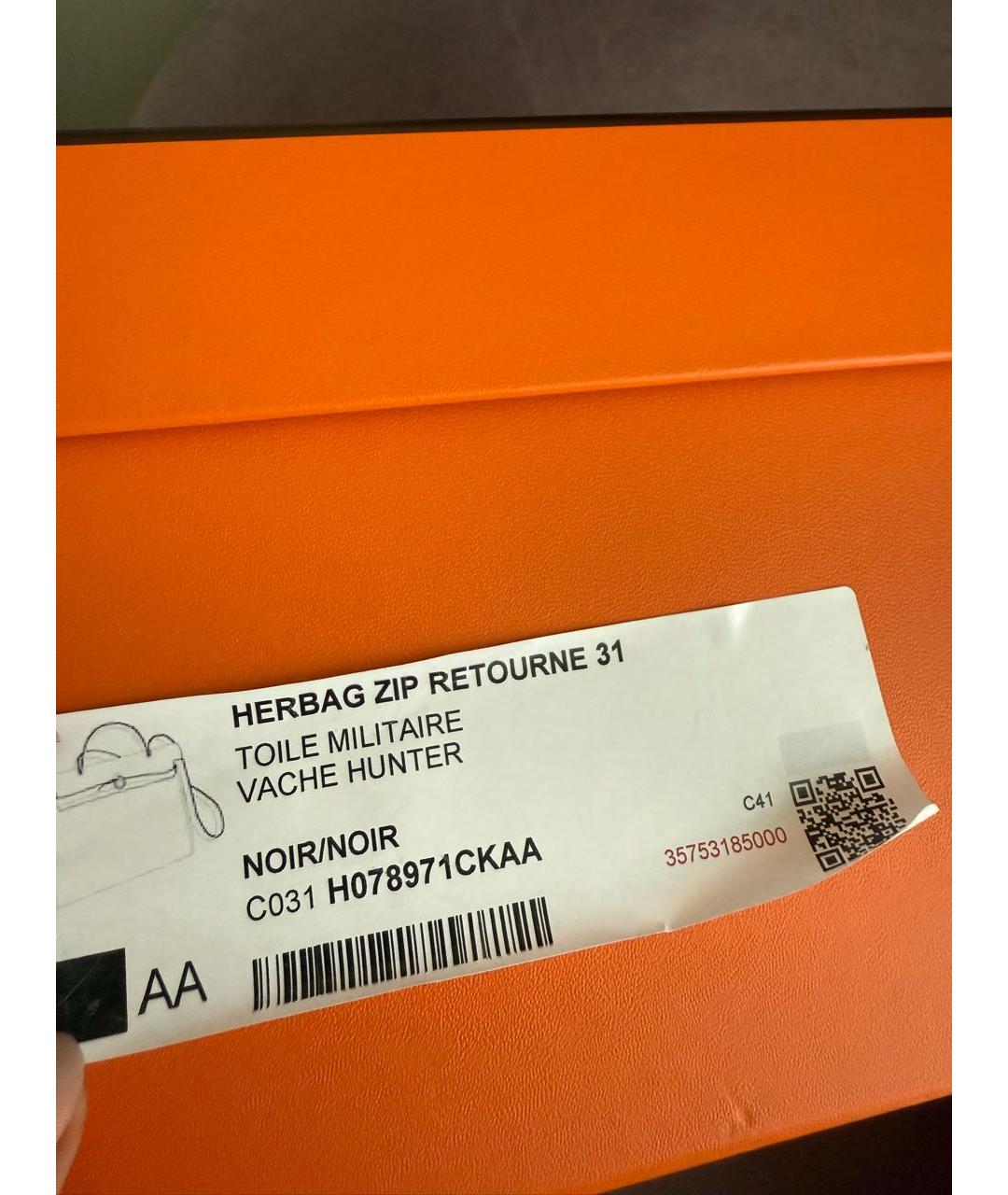 HERMES Черная тканевая сумка с короткими ручками, фото 6