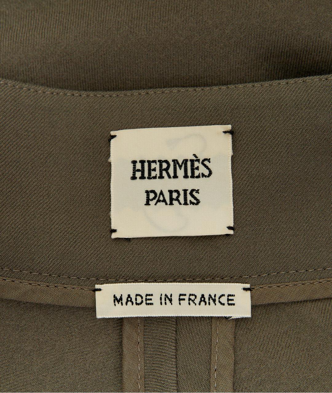 HERMES Хаки шерстяная юбка миди, фото 7