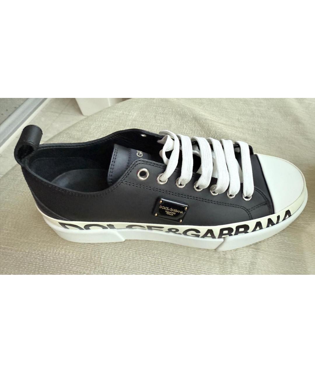 DOLCE&GABBANA Черные кожаные кеды, фото 4
