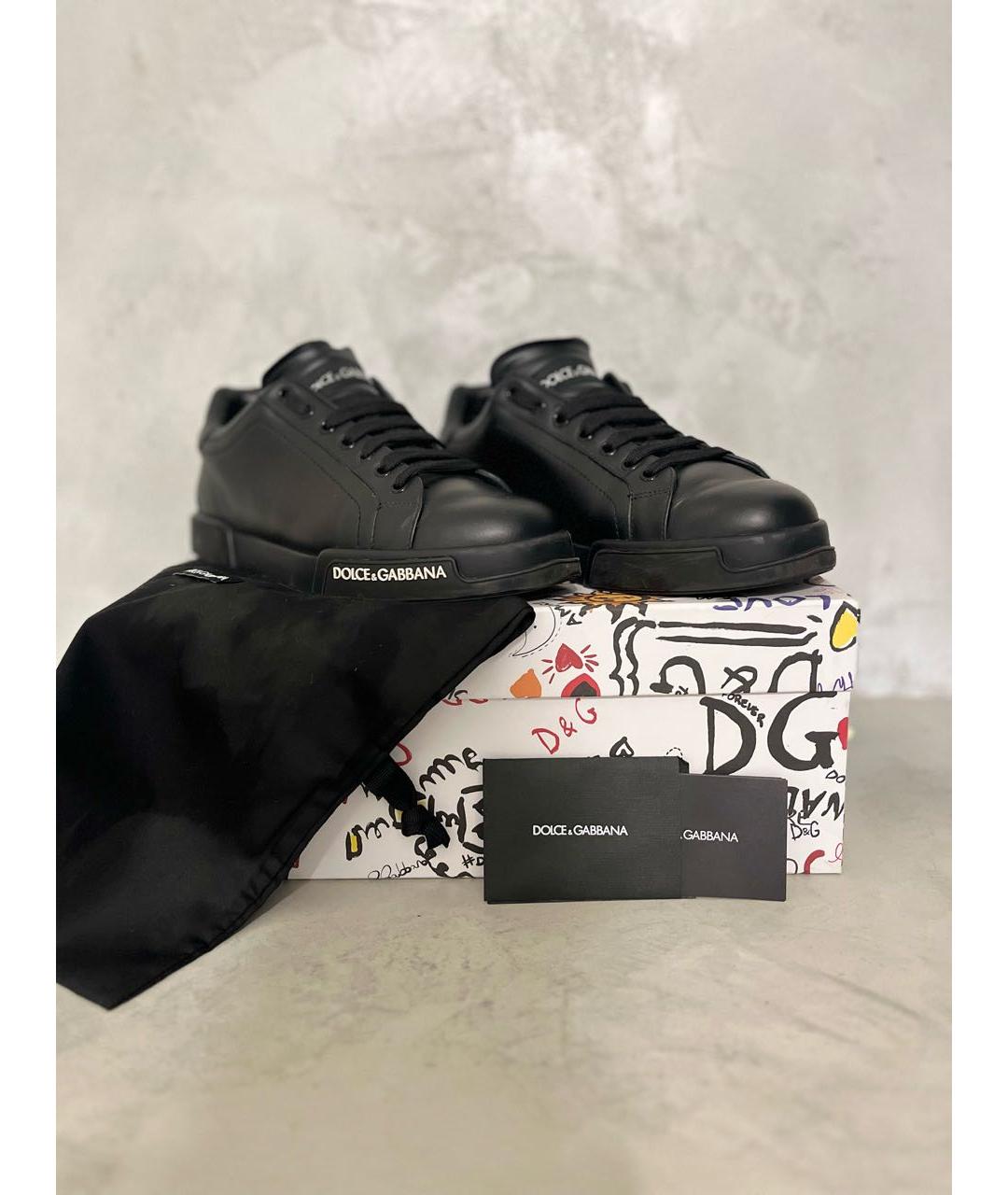 DOLCE&GABBANA Черные кожаные низкие кроссовки / кеды, фото 5