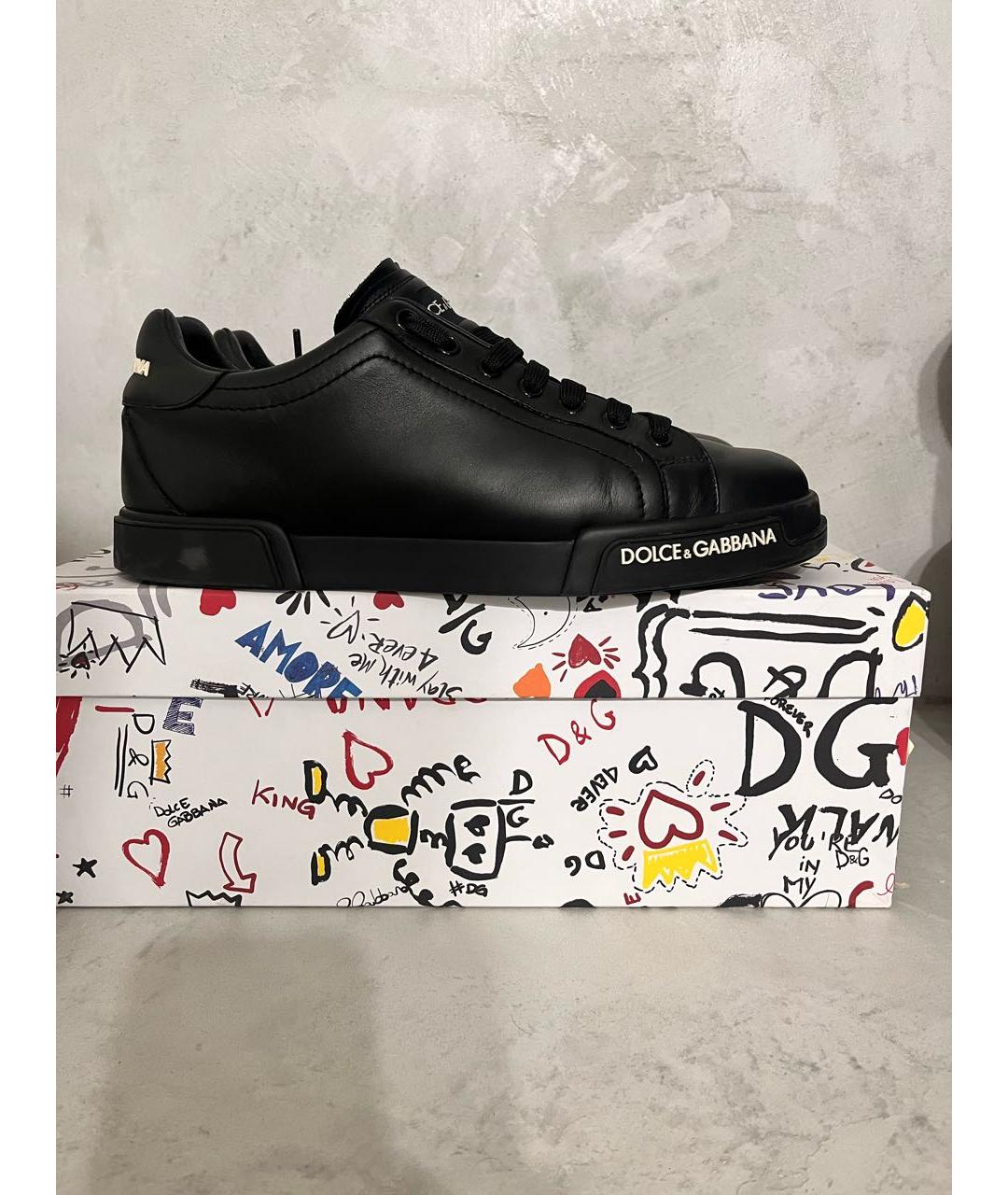 DOLCE&GABBANA Черные кожаные низкие кроссовки / кеды, фото 6