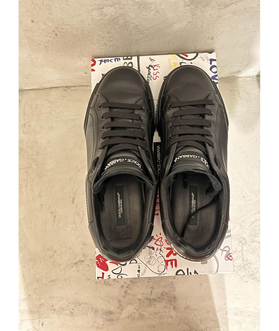 DOLCE&GABBANA Черные кожаные низкие кроссовки / кеды, фото 3