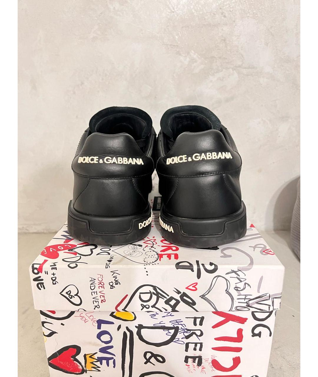 DOLCE&GABBANA Черные кожаные низкие кроссовки / кеды, фото 4