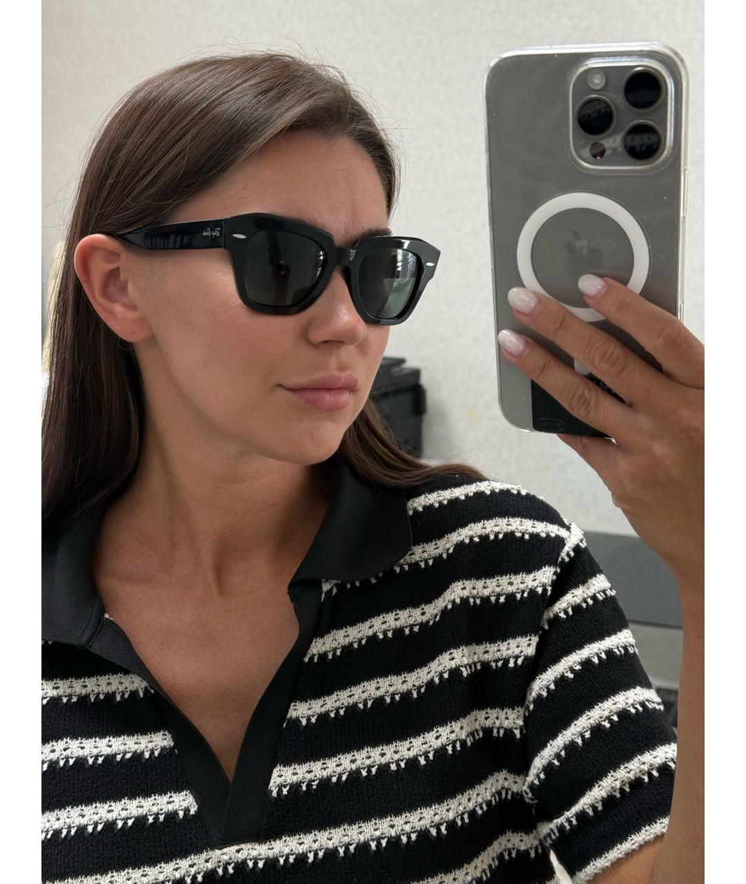 RAY BAN Черные пластиковые солнцезащитные очки, фото 6
