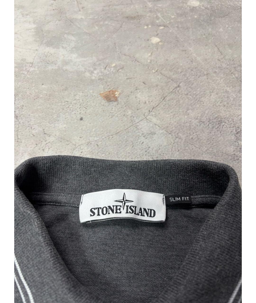 STONE ISLAND Серое хлопковое поло с коротким рукавом, фото 4