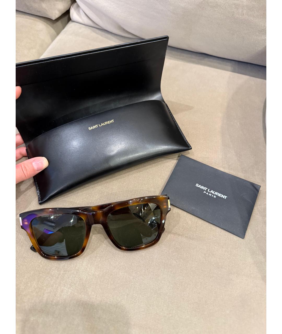 SAINT LAURENT Коричневые пластиковые солнцезащитные очки, фото 3