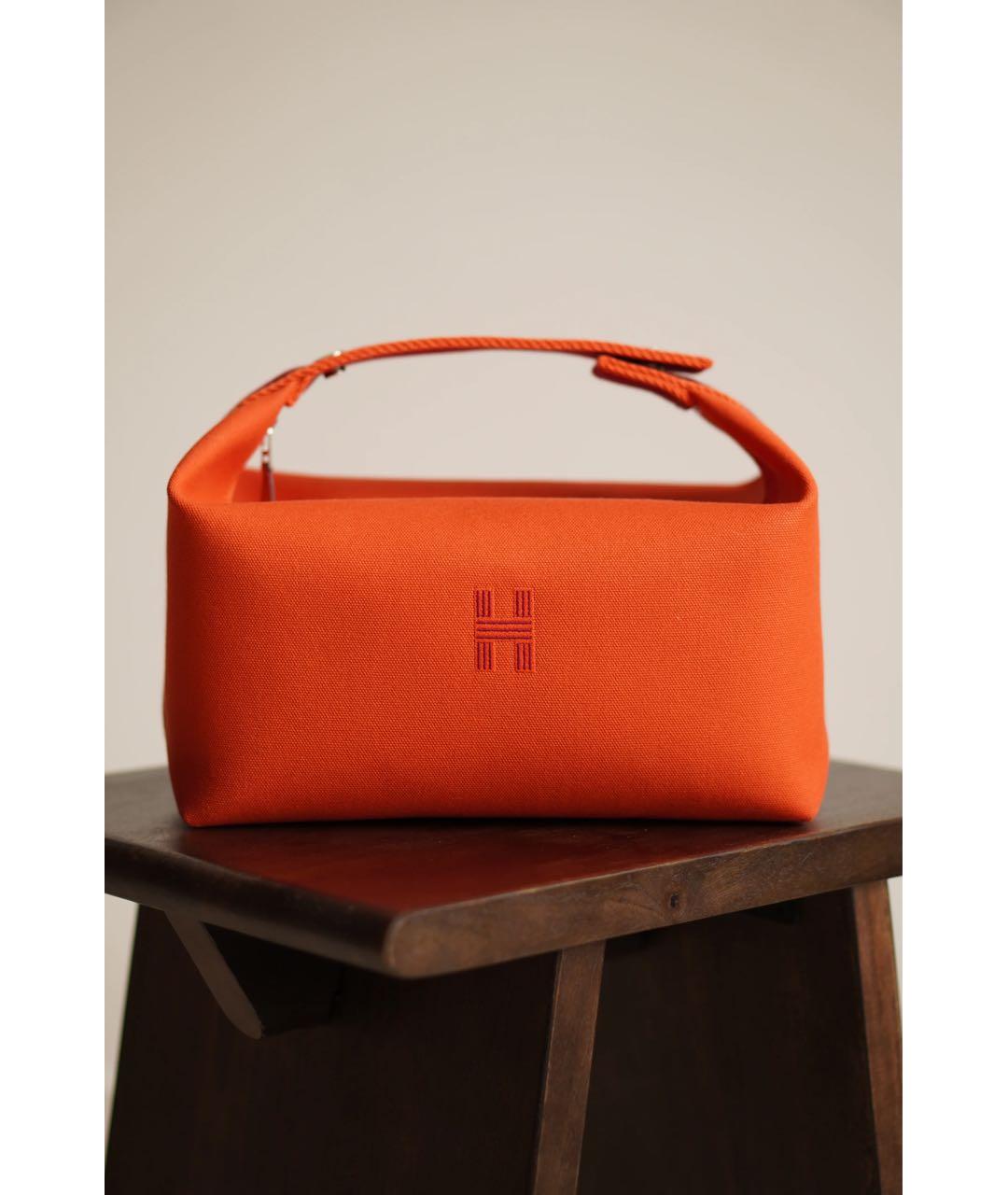 HERMES Оранжевая тканевая косметичка, фото 5