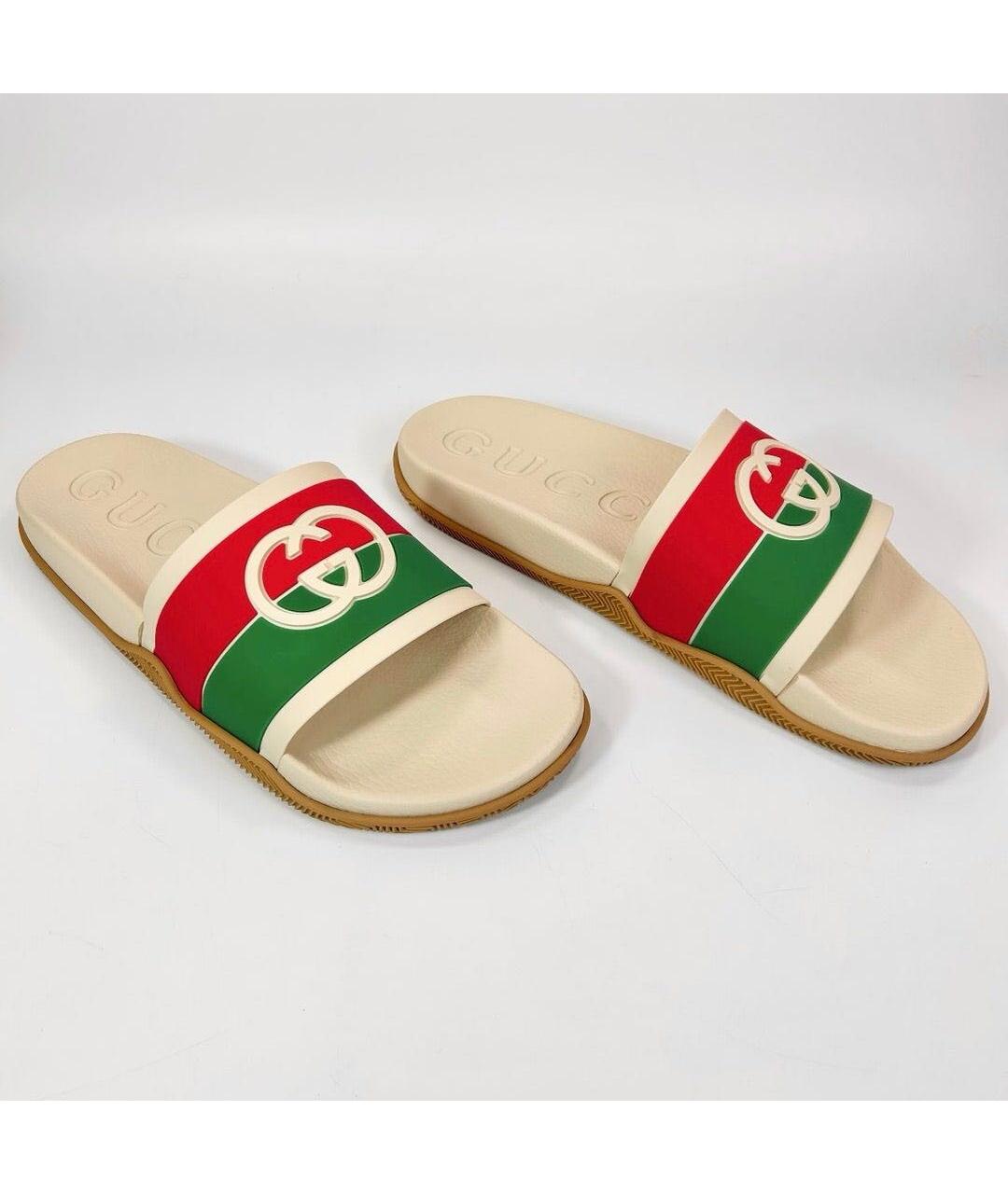 GUCCI Бежевые резиновые сандалии и шлепанцы, фото 3