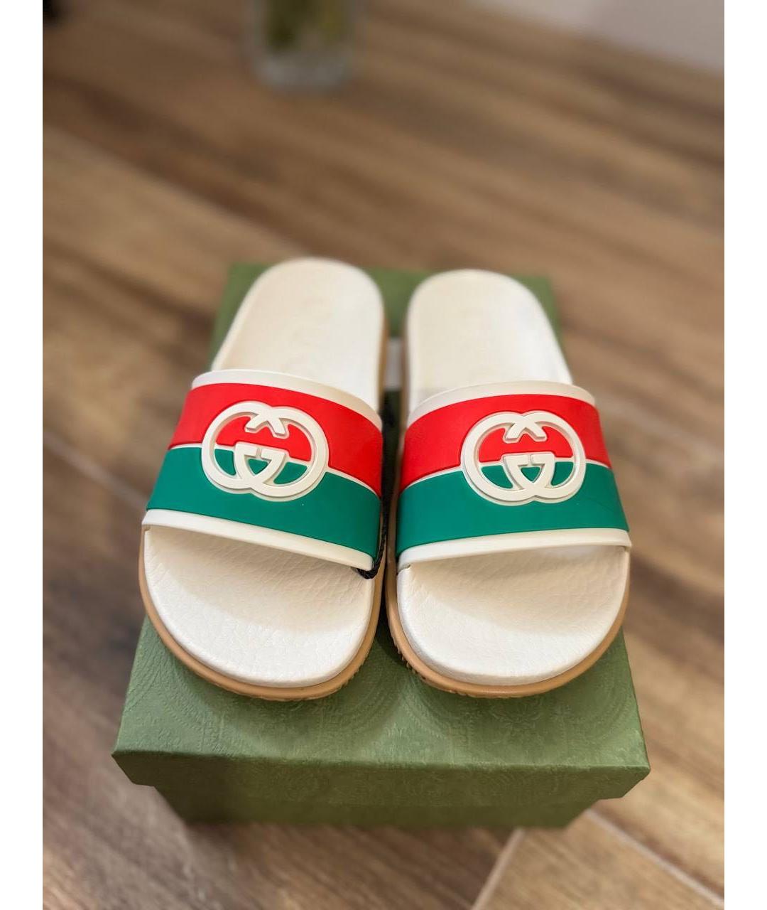 GUCCI Бежевые резиновые сандалии и шлепанцы, фото 5