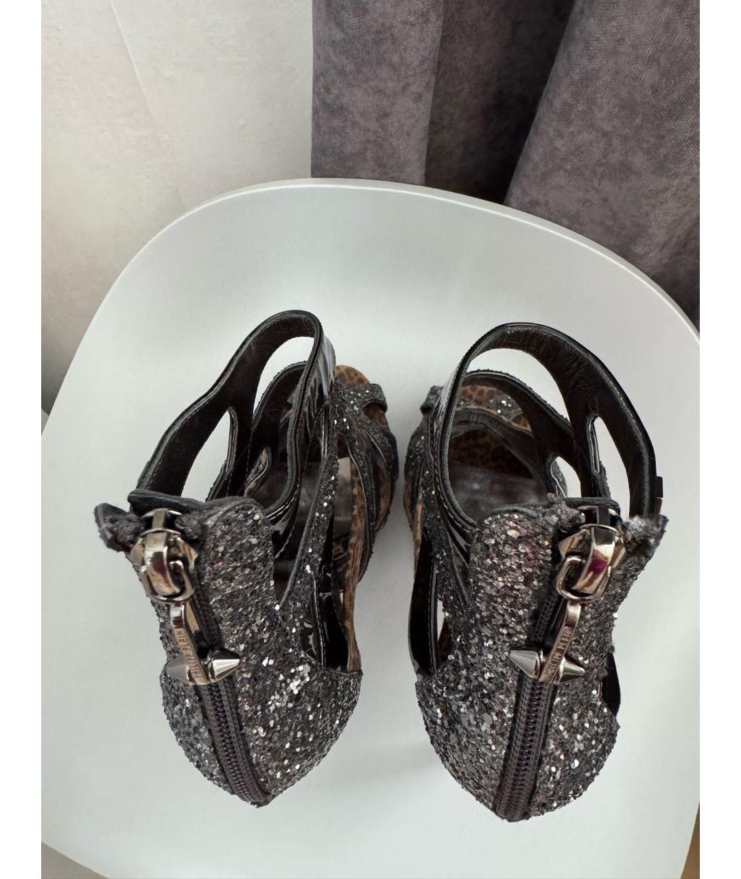 PHILIPP PLEIN Черные кожаные босоножки, фото 3