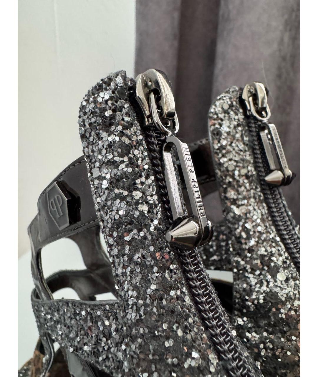 PHILIPP PLEIN Черные кожаные босоножки, фото 6