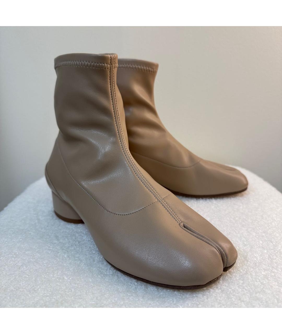 MAISON MARGIELA Бежевые кожаные полусапоги, фото 3