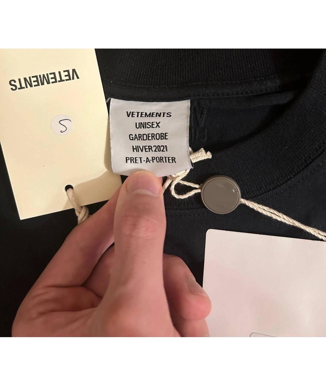 VETEMENTS Черная хлопковая футболка, фото 5