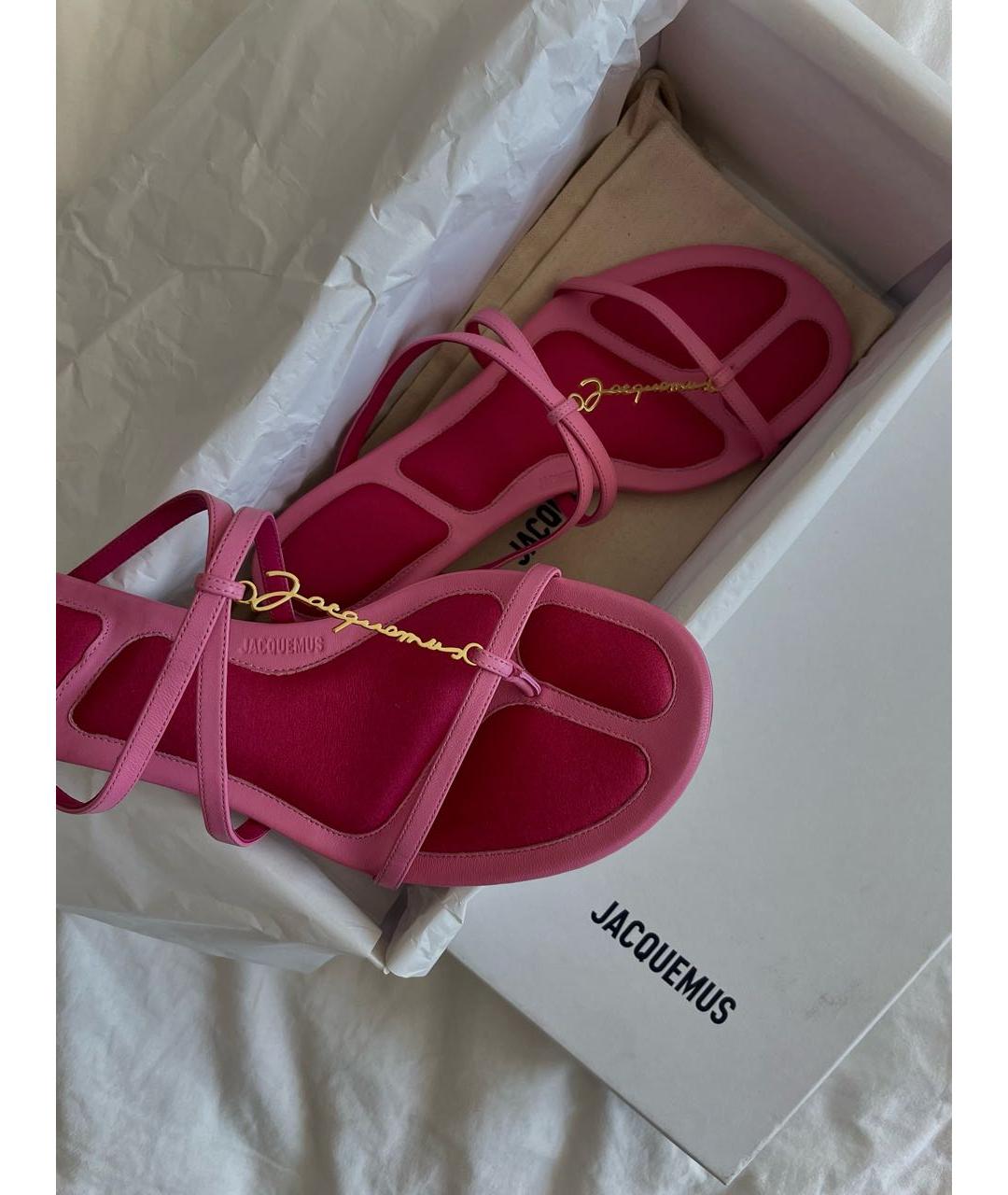 JACQUEMUS Розовые кожаные босоножки, фото 4
