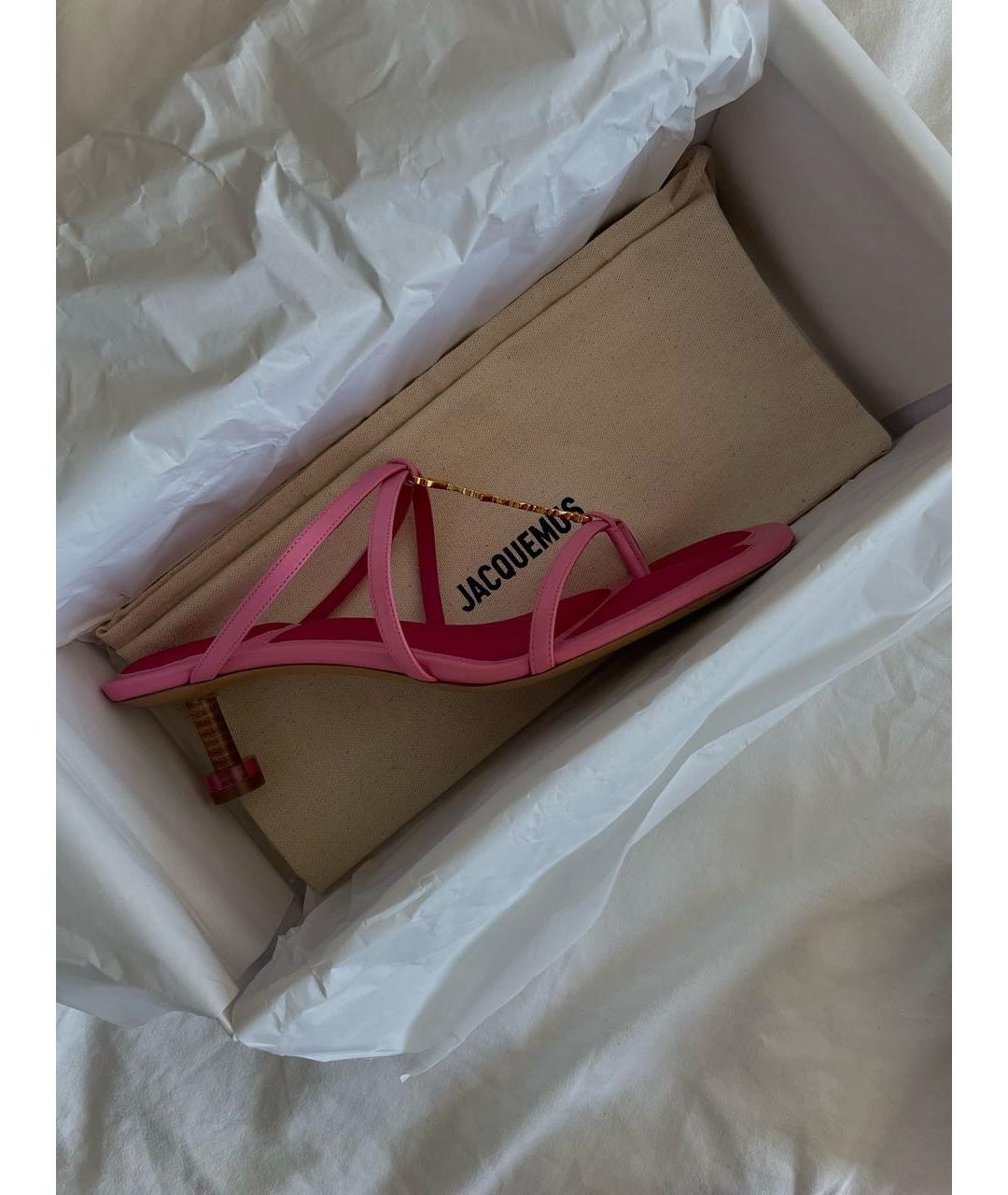 JACQUEMUS Розовые кожаные босоножки, фото 5