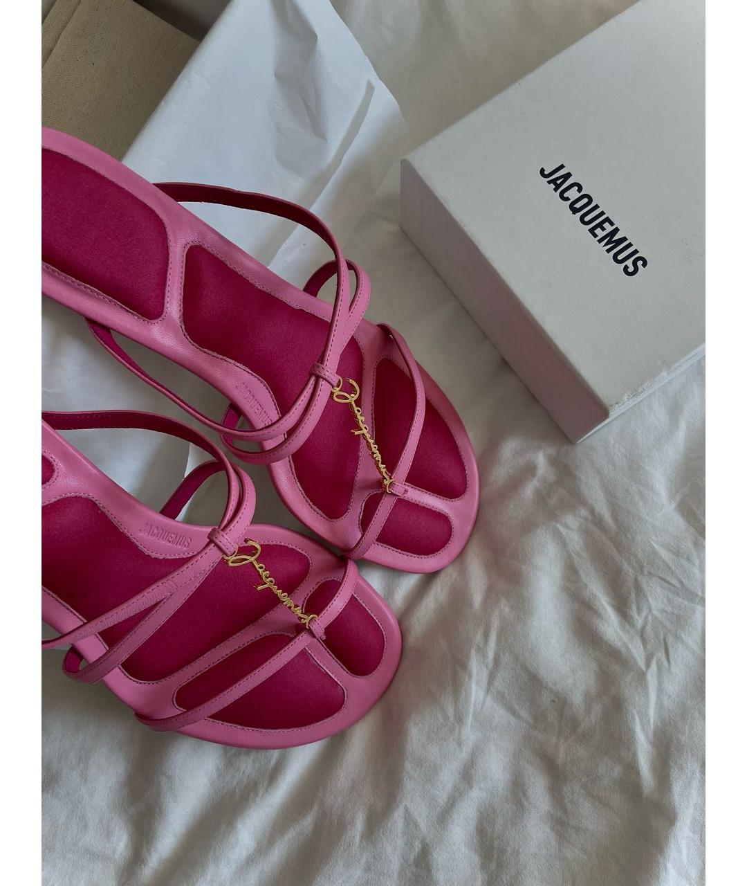 JACQUEMUS Розовые кожаные босоножки, фото 3