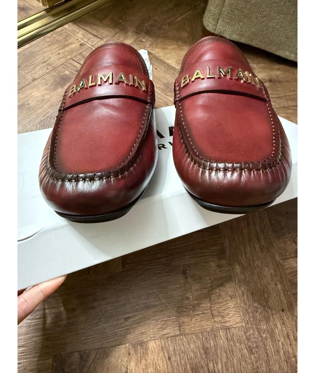 BALMAIN Бордовые кожаные мокасины, фото 2