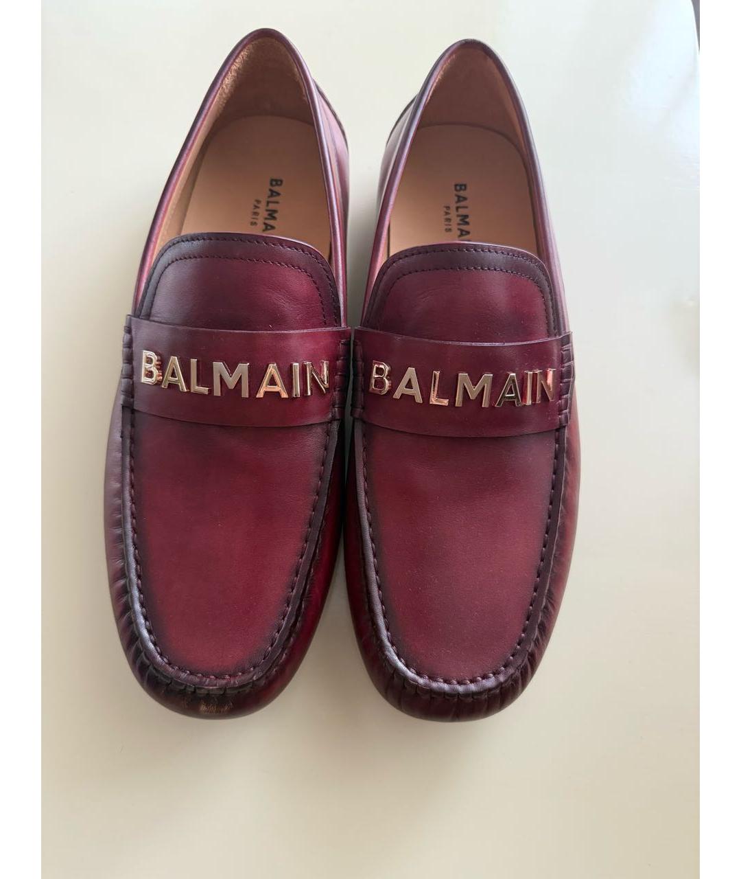 BALMAIN Бордовые кожаные мокасины, фото 7
