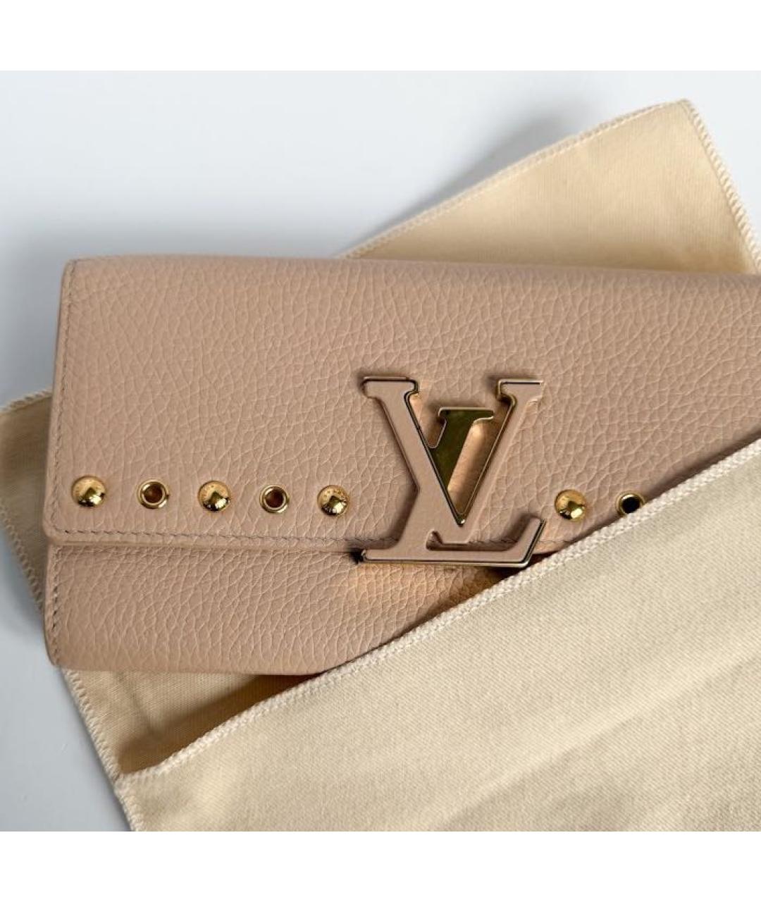 LOUIS VUITTON Бежевый кожаный кошелек, фото 2