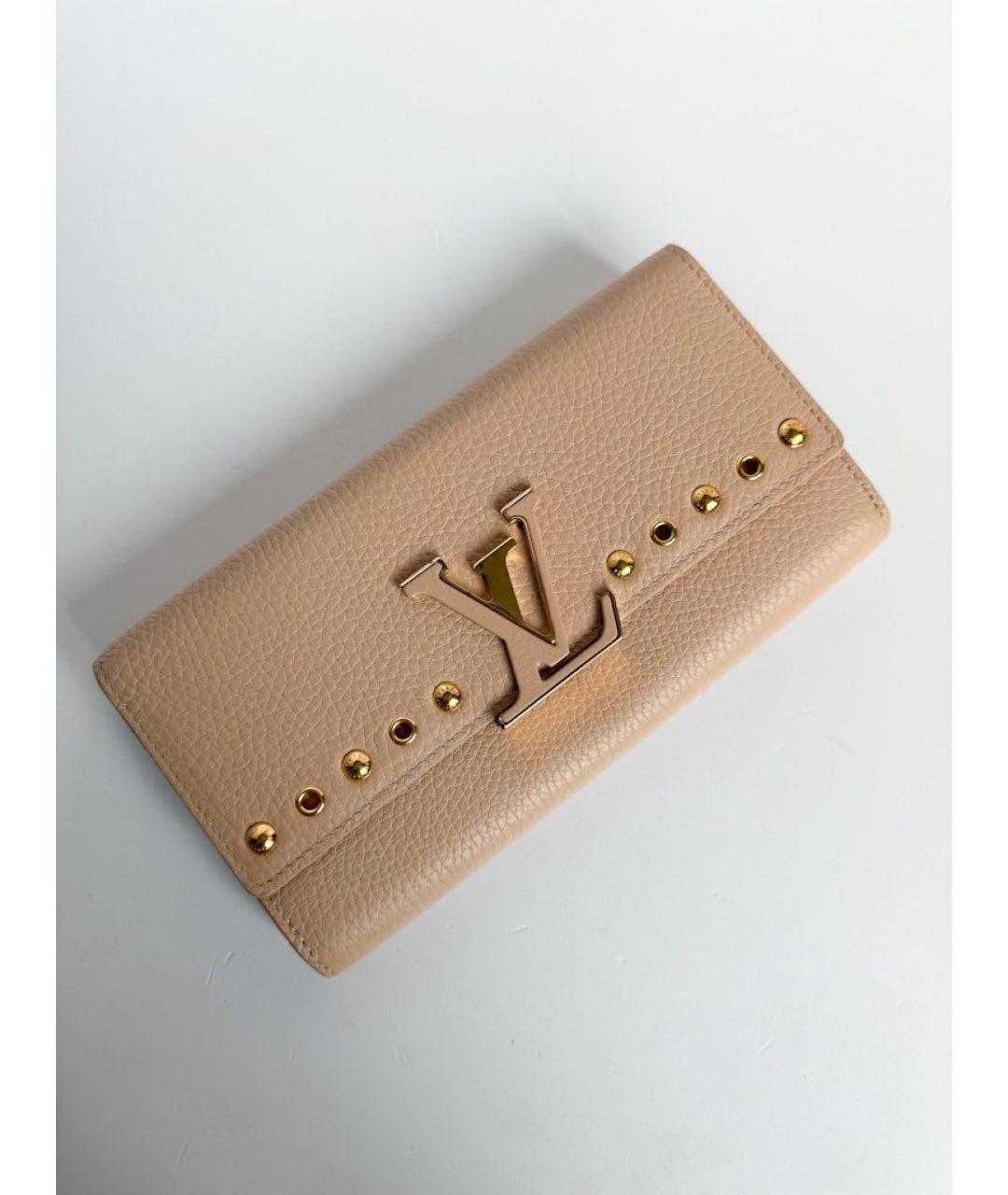 LOUIS VUITTON Бежевый кожаный кошелек, фото 5