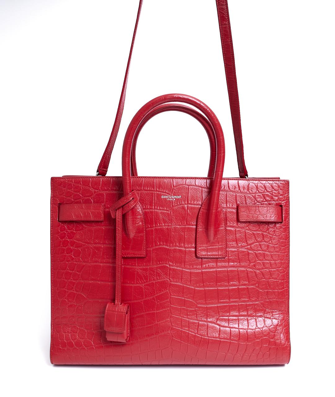 SAINT LAURENT Красная кожаная сумка с короткими ручками, фото 8