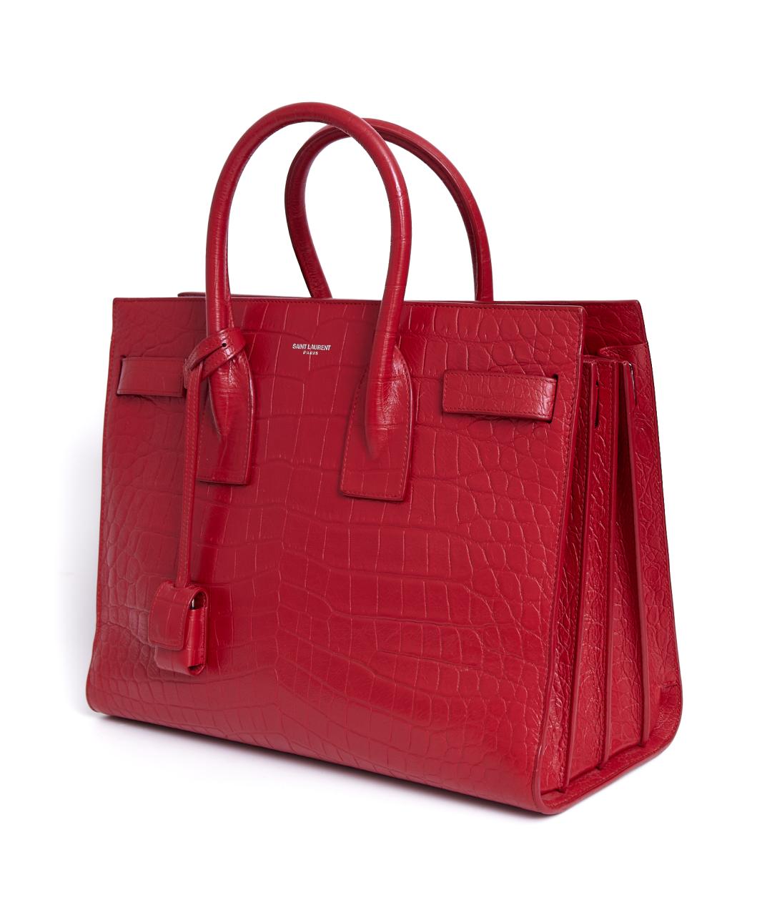 SAINT LAURENT Красная кожаная сумка с короткими ручками, фото 2