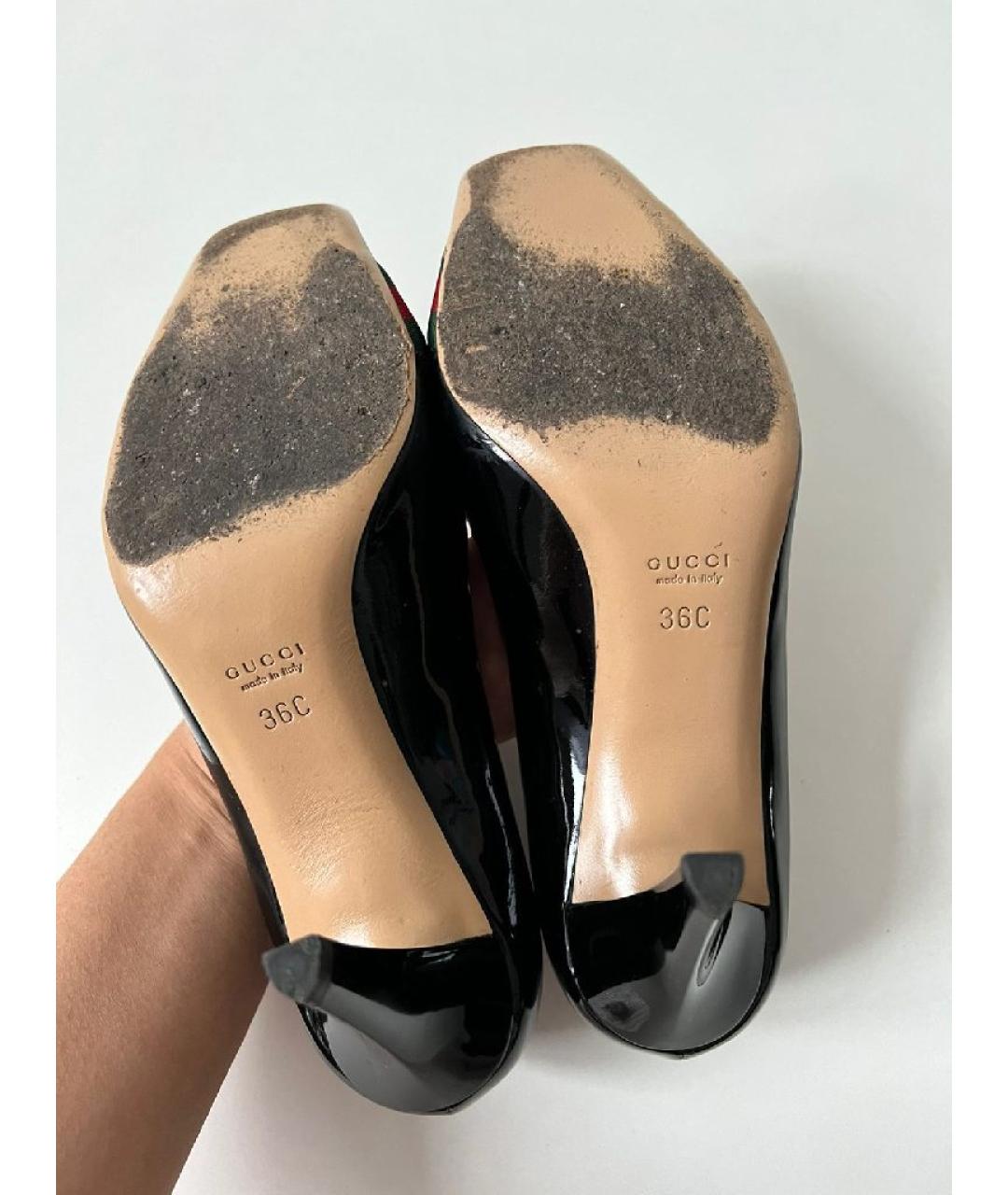 GUCCI Черные кожаные лодочки на низком каблуке, фото 7
