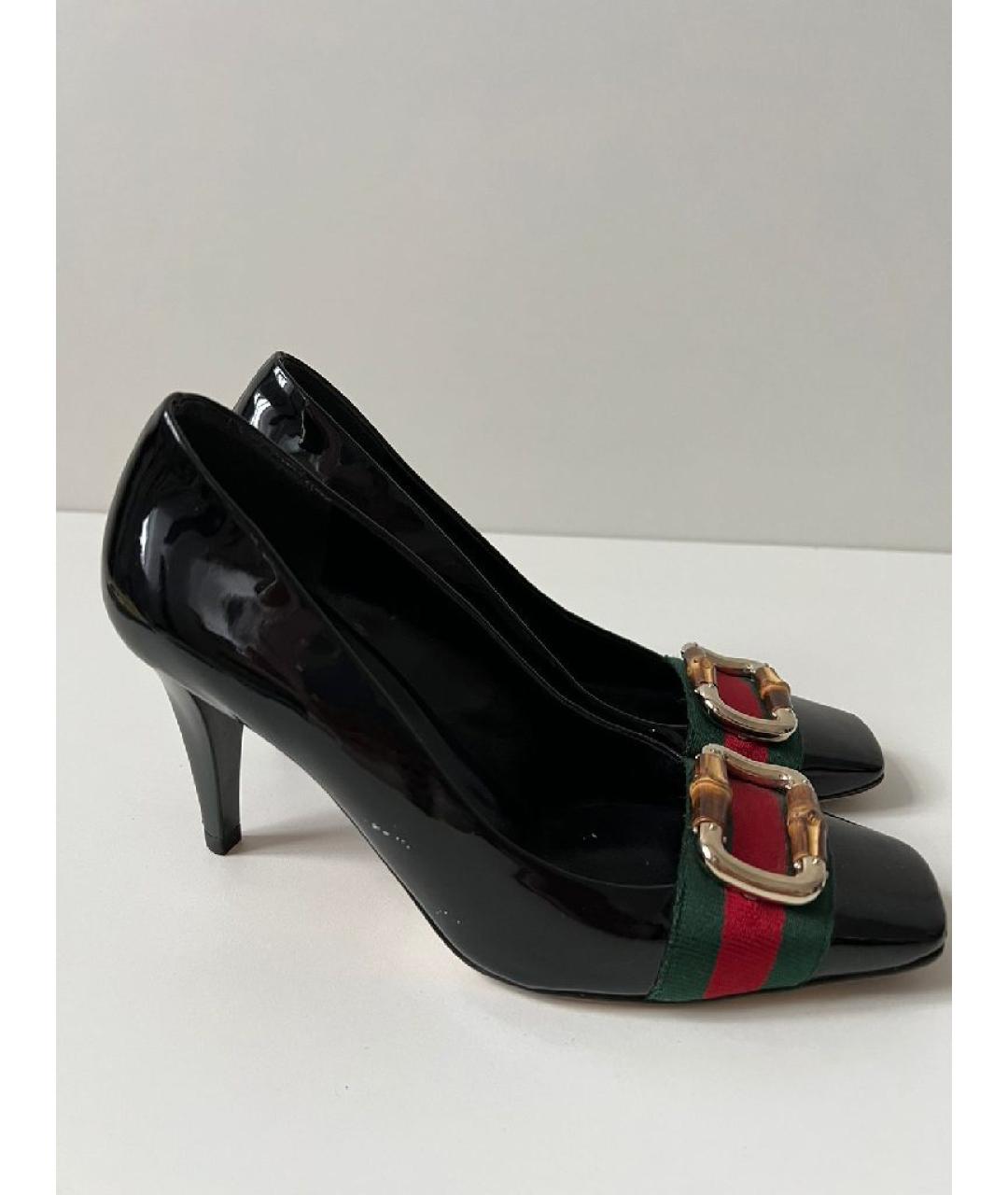 GUCCI Черные кожаные лодочки на низком каблуке, фото 2
